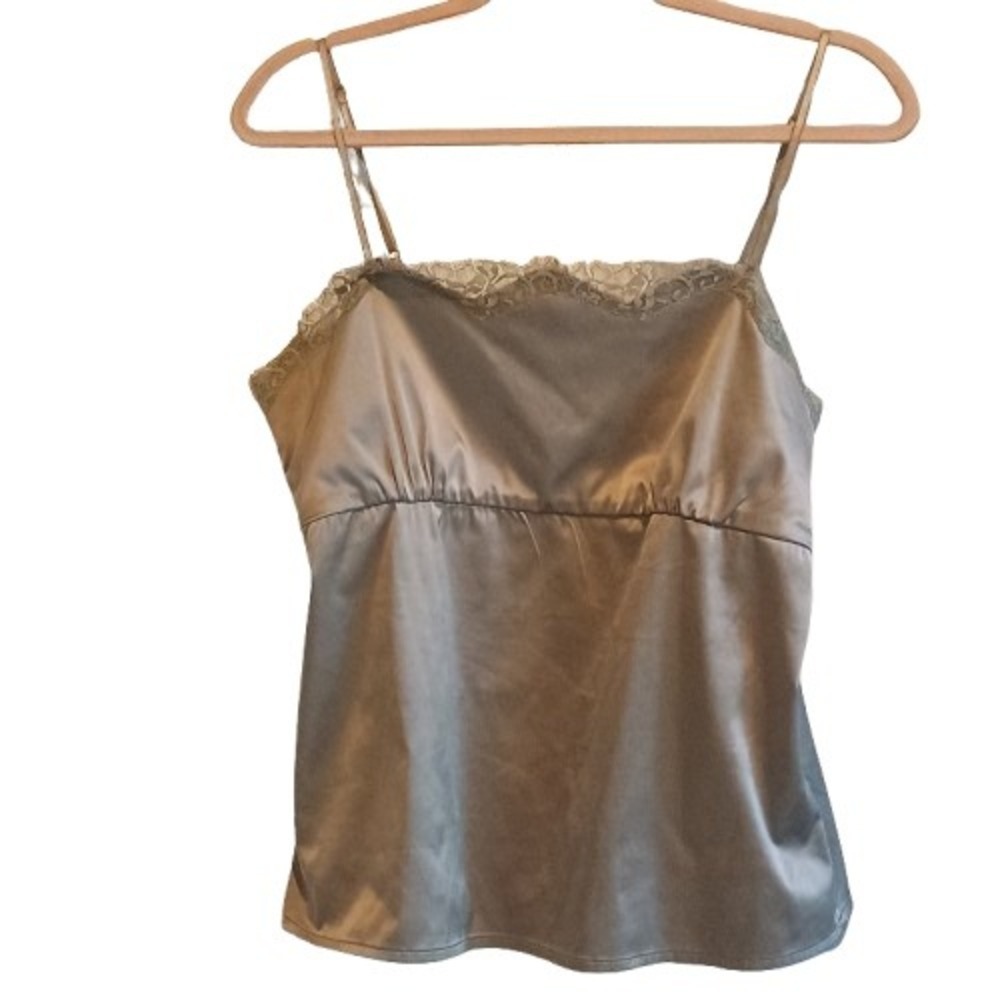 New York & Company Lace Trim Cami Top Womens L Gray Sleeveless Tank